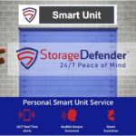 Storage Defender Infographic showing feature benefits, including activity motion detection, 24/7 real-time alerts, audible beeper deterrents, smart escalation, and easy-to-use texting/no-app systems.