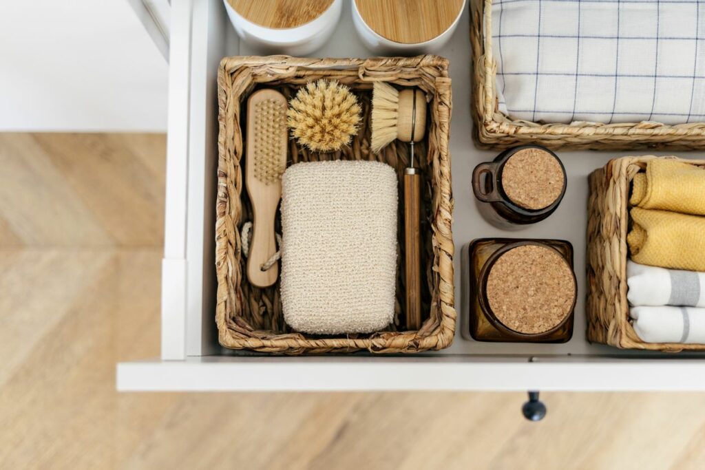 Drawer organized with items optimal for a small apartment.